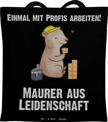 Produktbild von Mr. & Mrs. Panda Schultasche Maurer Leidenschaft - Schwarz - Geschenk, Jutebeutel, Shopping Tasche, Baumwolltasche, Tote Bag, Spruch, Handwerker, Lustig, festival