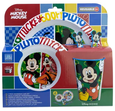 Productafbeelding van Disney Mickey Mouse serviesset voor kinderen, geschikt voor de magnetron, 5-delig met antislipbodem