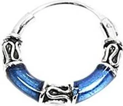 Produktbild von Single 925 Sterling Silber Keltische Bali Kleine Creole Blau 14mm 7091