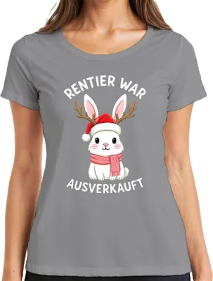 Produktbild von Rentier war t süßer Hase Geweih Weihnachten Geschenk Damen T-Shirt, Grau, S