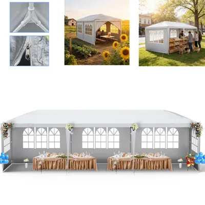 Produktbild von LZQ 3x9m Garten Partyzelt Pavillon Gartenzelt Festzelt UV-Schutz Gartenpavillon Bierzelt mit 4 Abnehmbaren Seitenwänden für Garten Party Hochzeit, Grau