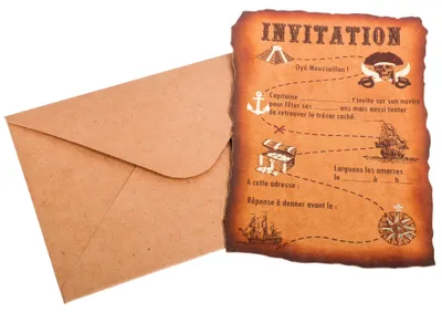 Produktbild von 8 Piraten Schatzkarte Einladungskarten mit Umschlägen Kraftpapier 10 x 15 cm -