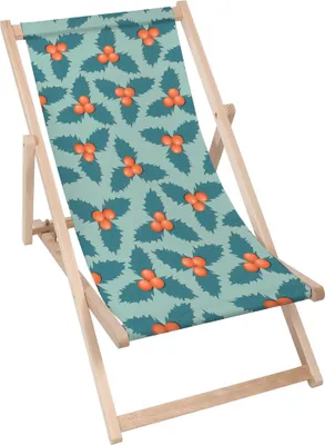 Produktbild von Dreamroots Liegestuhl klappbar Holz, bis zu 130 kg, Sonnenliege klappbar mit 3-stufiger Neigungsregulierung der Rückenlehne, Holly Berry Leaves