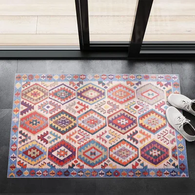 Productafbeelding van Kortpolig vloerkleed, 60 x 90 cm, wasbaar, antislip, geschikt voor de hal