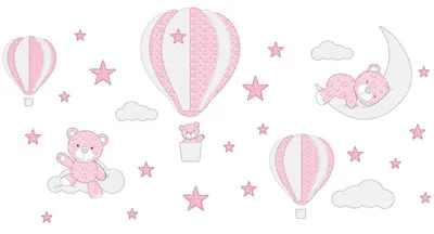 Produktbild von Wandaufkleber – Heißluftballons und Teddybären in den Wolken – Selbstklebende Aufkleber – 50 x 65 cm