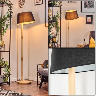 Produktbild von Schiavonea Stehlampe mit Holzfuß und Schirm aus Stoff