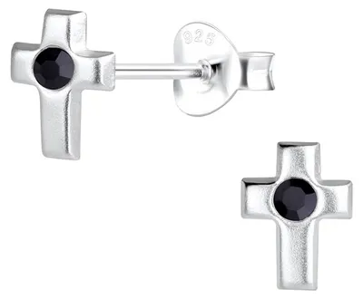 Produktbild von Kreuz Ohrstecker mit Kristall: Ohrringe Silber 925 Schwarz