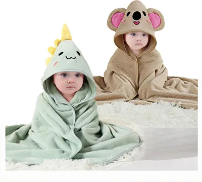 Produktbild von 2 Stück Cartoon Tier Baby Badetuch für Neugeborene, Baby, Kleinkind, Säugling - saugfähige große Baby Handtuch - Bär, 80*80CM