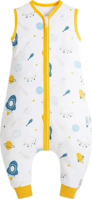 Produktbild von Baby Schlafsäcke Sommer 100-120 cm ärmelloser Reißverschluss mit Füßen 0.5 Tog Baumwolle Sommerschlafsack mit Beinen Babyschlafsäcke für Mädchen und Jungen (Raumschiff)