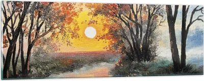 Produktbild von Bilder auf glas - Einteilig - Fluss Sonne Bäume - 90x30cm - Glasbilder - Wandbilder - Bilder - zum Aufhängen bereit - Wanddekoration aus Glas - Glas Bilder - Wandbild auf Glas - GAB90x30-4190