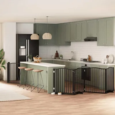 Produktbild von Faltbares Hundetor mit Tür in Schwarz, 480 cm aus Pappelholz