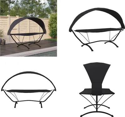 Image de vidaXL Lit Lounge Outdoor avec toit Noir Acier et Tissu Oxford - Lit Lounge - Lit Lounge - Lit d'Extérieur