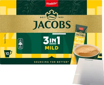 Produktbild von Jacobs 3in1 Löslicher Kaffee-Sticks mild 10er (130g Packung) + usy Block