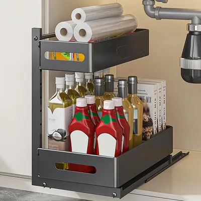 Produktbild von PolkaHome® 2-stöckiger ausziehbarer Küchenorganizer unter der Spüle, schwarz
