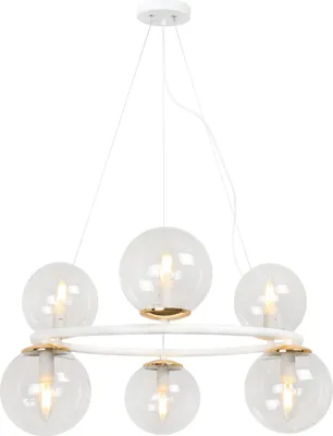 Image de Suspension Aura blanc-doré 6 flammes verre beige E14