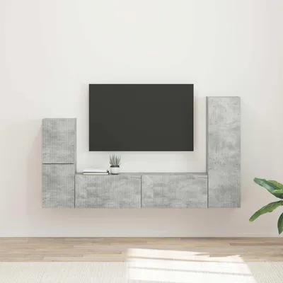 Produktbild von "Schlussverkauf" TV-SchrankSet Wandmontiert - 4 Stück - WohnzimmerTV-Möbel/TV-Tisch - Beton Grau Holzwerkstoff  C14358