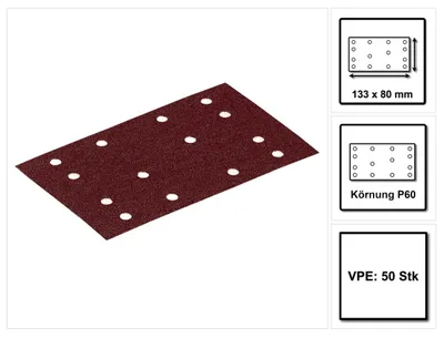 Productafbeelding van Festool STF 80x133 RU2/50 Schuurstroken Rubin 2 P60 80 x 133 mm 50 st. ( 499047 ) voor Rutscher RTS 400, RTSC 400, RS 400, RS 4, LS 130