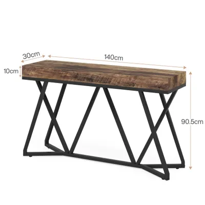 Immagine prodotto di Consolle Tribesigns da 140 cm, tavolo da divano in stile rustico, tavolo da ingresso in legno con base unica in metallo, piccolo tavolo da esposizione, tavolo da foyer