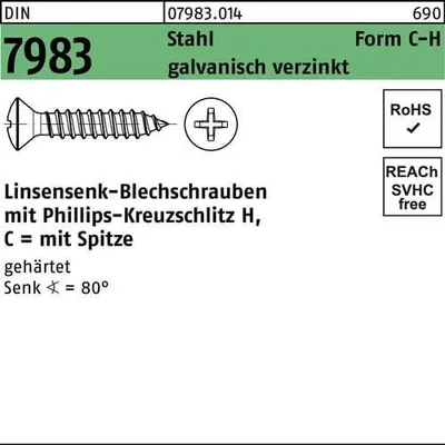 Produktbild von Reyher  7983-C Blechschraube 6,3 x 50 Linsensenkkopf verzinkt (250 Stück)