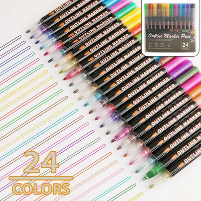 Produktbild von Glitzerstifte 24er-Set 24 Farben– Doppellinien-Konturenmarker, wasserbasiert & ungiftig, ideal zum Zeichnen, Basteln & Scrapbooking