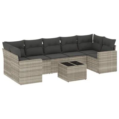 Produktbild von vidaXL 8-tlg. Garten-Sofagarnitur mit Kissen Hellgrau Poly Rattan