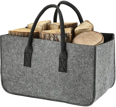 Produktbild von Kaminholztasche aus Filz │Stabiler Korb für Brennholz │hellgrau 48 x 28 x 25 cm