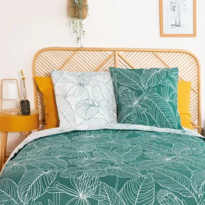 Produktbild von Bettwäsche-Set für ein Doppelbett, 220 x 240 cm, mit tropischen Blättermotiv