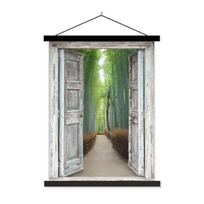 Produktbild von MuchoWow® Textilposter Bambus - Japan - Aussicht - Wald 60x80 cm mit schwarzem Rahmen - Plakathalter