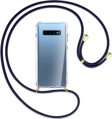 Produktbild von Handykette Backcover-Schutzhülle mit Band (Metall goldfarben) für Samsung Galaxy S10+ / S10 Plus - dunkelblau