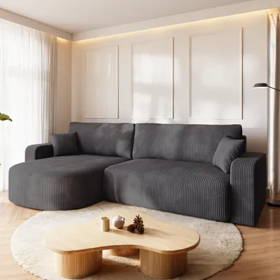 Produktbild von BroMARKT Ecksofa BISK Schlaffunktion Bettkasten L-Form 120x200 cm Grau