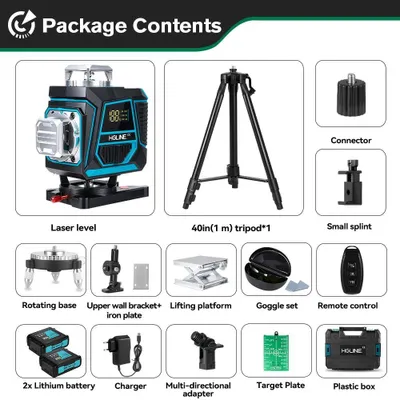 Immagine prodotto di Livella laser a 16 linee - Livella laser professionale 4D - Autolivellante a 360° - Laser verde - Treppiede da 1 metro - App e telecomando - Set completo di accessori