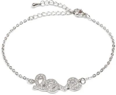 Produktbild von styleBREAKER Armkette mit Strass besetztem Schmuckelement 'love', Ankerkette, Karabiner Verschluss, Schmuck, Damen 05040146
