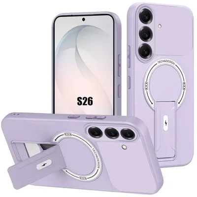 Image de Coque pour Samsung Galaxy S26, Silicone Souple avec Cercle Magnétique et Support - Violet