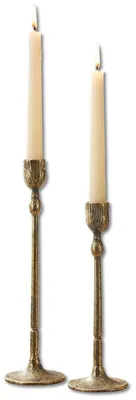 Produktbild von 2x Kerzenständer "Gold" aus Metall, 24 + 27 cm hoch, Stabkerzenhalter, Kerzenhalter Stabkerze, Kerzenleuchter
