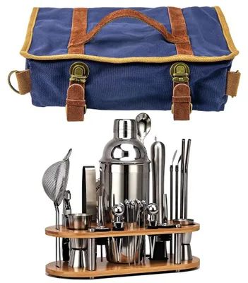 Barkeeper-Set 24-tlg. mit Tasche & Bambusständer