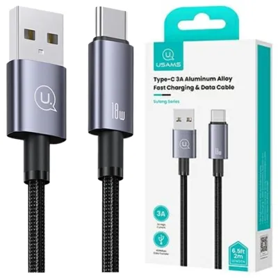 Productafbeelding van Usams USB naar USB-C kabel, 3A, 1,2 meter, snellaadkabel, staal/kleurverloop, model Sj663Usb01 (US-Sj663)