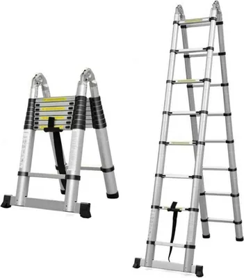 Obrázek produktu pro Teleskopický dvouramenný žebřík s kloubem - 5m, hliníkový
