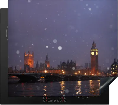 Produktbild von KitchenYeah© Herdabdeckplatte London im Schnee , 59x51cm, Küche Deko, Glaskeramikkochfeld Herdabdeckung, Abdeckplatte fùr Kochfeld