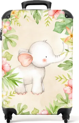 Obrázek produktu pro NoBoringSuitcases.com® Kufr Příruční zavazadlo na kolečkách Rolling suitcase Malý cestovní kufr na 4 kolečkách - Elephant - Watercolour - Jungle - Girl - Kids - Cabin Size < 55x40x23 cm & 55x40x20 cm - Foto kufr - Cabin suitcase - Board luggagePříruční zavazadlo Kufr 55x35x20 cm, 36L,