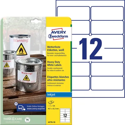 Obrázok produktu pre AVERY Zweckform  J4776-10 AVERY Zweckform Folien-Etiketten, wetterfest, 99,1 x 42,3 mm