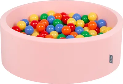 Produktbild von KiddyMoon bällebad 90x30cm/300 bälle ∅ 7cm bällepool mit bunten bällen für babys kinder rund, hellpink:gelb/grün/blau/rot/orange