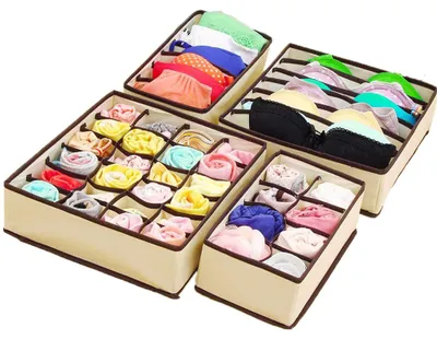 Produktbild von Drawer Organizer 4 Stück, Faltbarer Unterwäsche-Organizer aus Vliesstoff, Für Socken Unterwäsche und Accessoires im Kleiderschrank