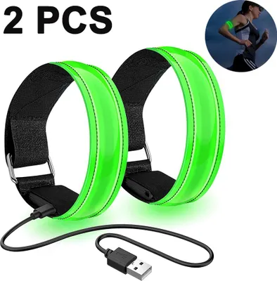 Produktbild von Led Armband Aufladbar, 2 STK Leuchtarmband USB Reflektorband Reflective Band Led Armbnder Leuchtband Kinder Reflektorbnder für Joggen Laufen Sport