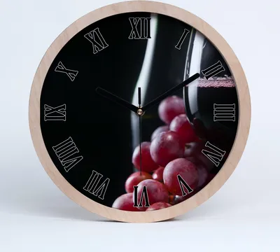 Produktbild von Holzuhr 25fi cm wanduhr - schwarze Spitzen - Trauben und Wein