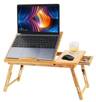 Immagine prodotto di Elzusha - Tavolo portatile per laptop in bambù, con altezza regolabile