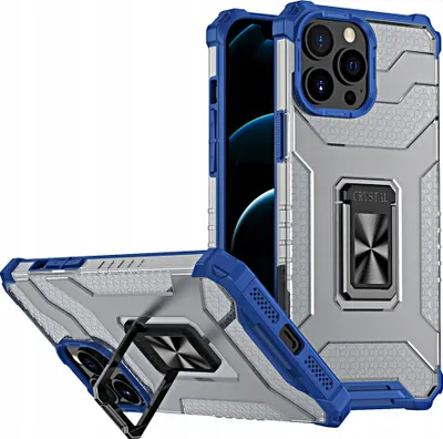 Produktbild von Kristallklare Hybrid-Schutzhülle mit Magnetringhalterung für iPhone 12 Pro Max - Blau