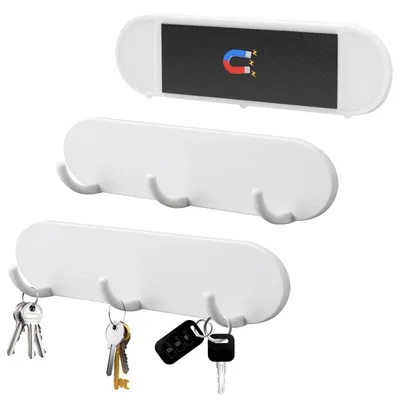 Produktbild von 3 magnetische Schlüsselanhänger mit 3 Haken, selbstklebend, weiß