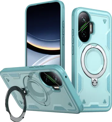 Produktbild von Dual Layer Hülle für Xiaomi Poco F7/Redmi Turbo 4 Pro mit Ring Ständer Magnetisch Stoßfest Handyhülle Türkis