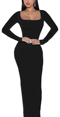 Immagine prodotto di Abito lungo da donna Doweha con scollo quadrato e maniche lunghe, elegante e sensuale