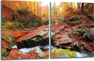 Produktbild von Herdabdeckplatten 2x40x52 Glaskeramikkochfeld 2-Teilig Glas Spritzschutz Landschaft